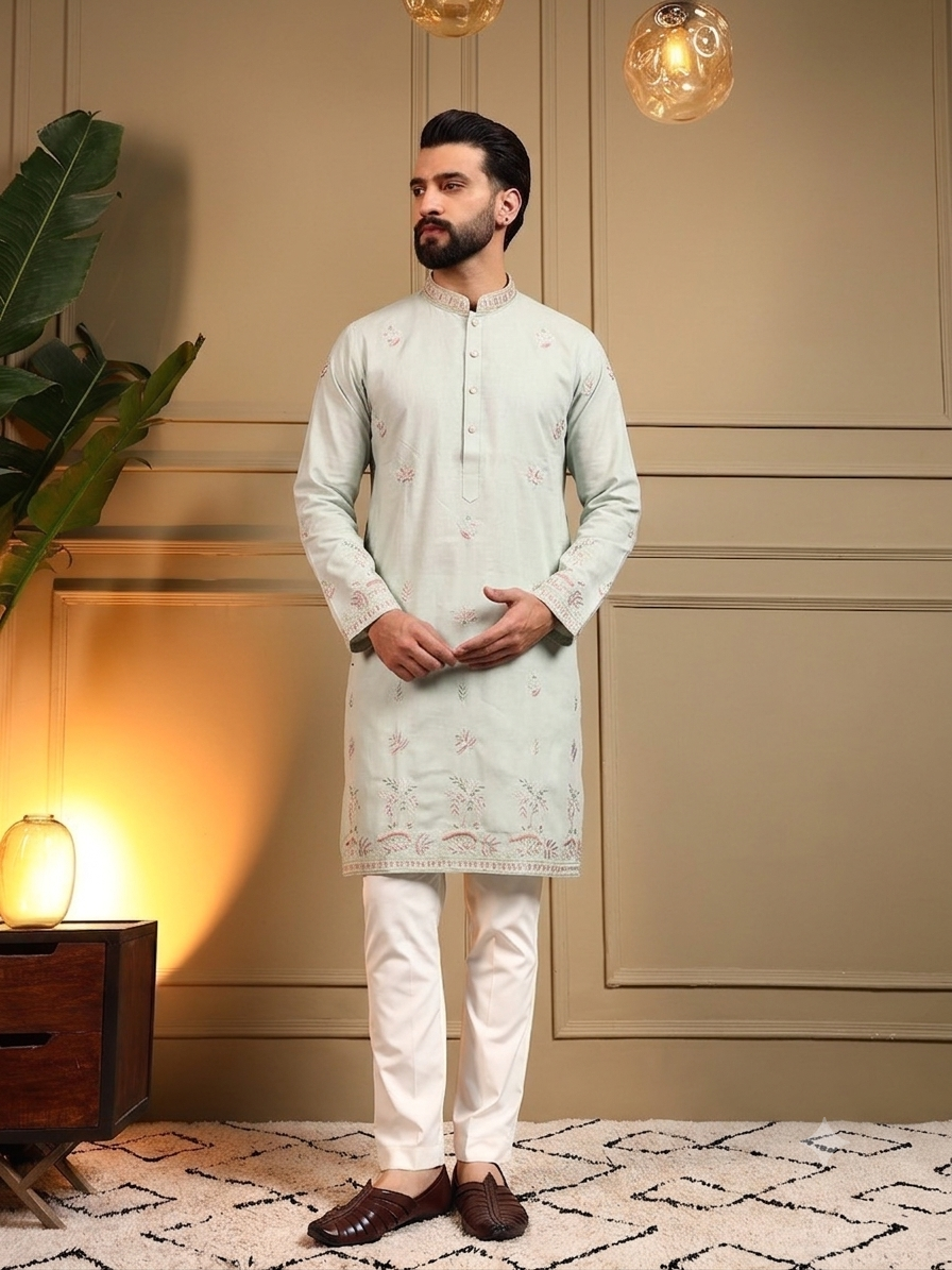Light Mint Embroidered Kurta Pajama