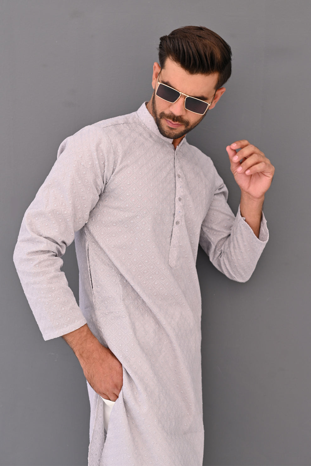 Light Grey Frost Chikankari Kurta Pajama