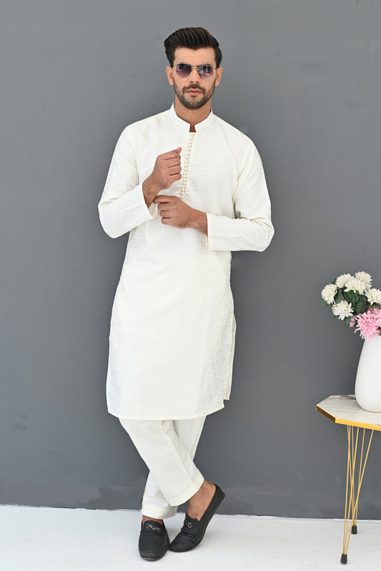 Diamond White Jamawar Kurta Pajama