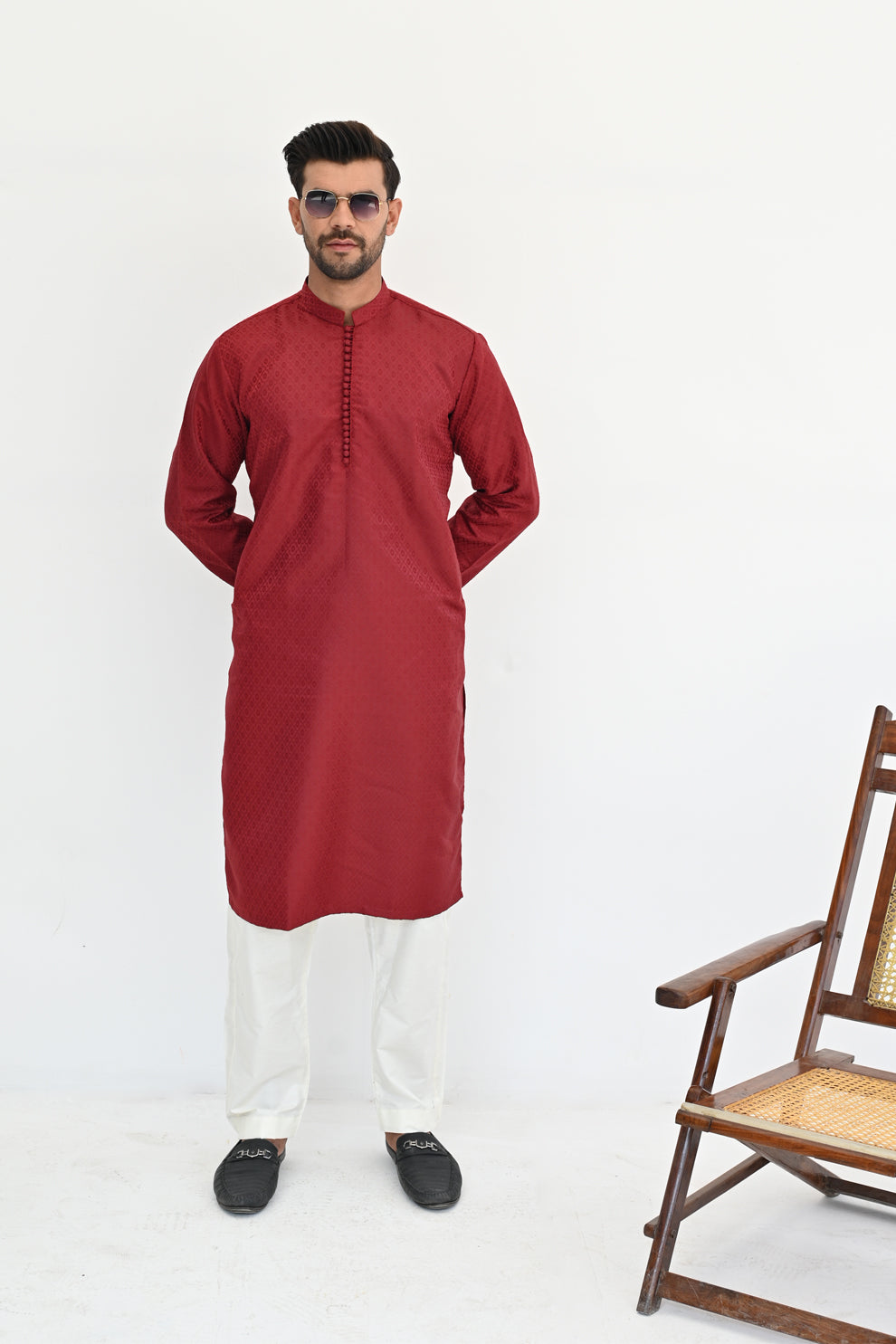 Maroon Ruby Jamawar Kurta Pajama