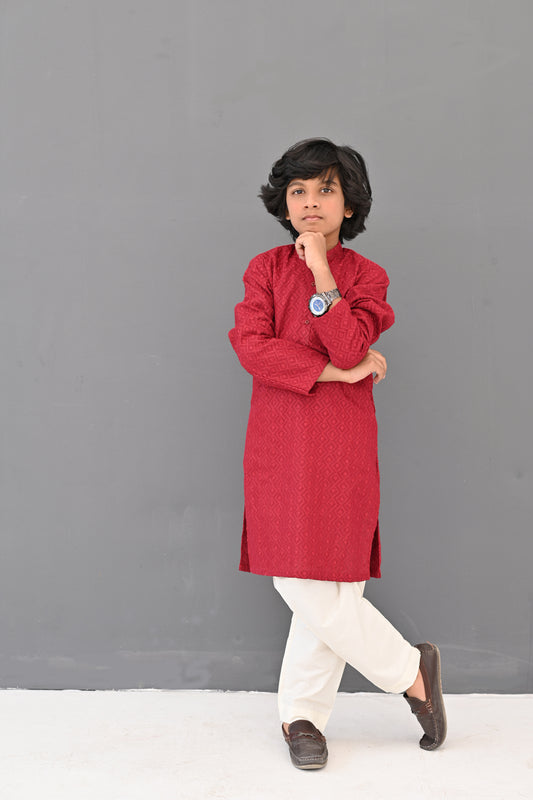 Maroon Flame Chikankari Kurta Pajama