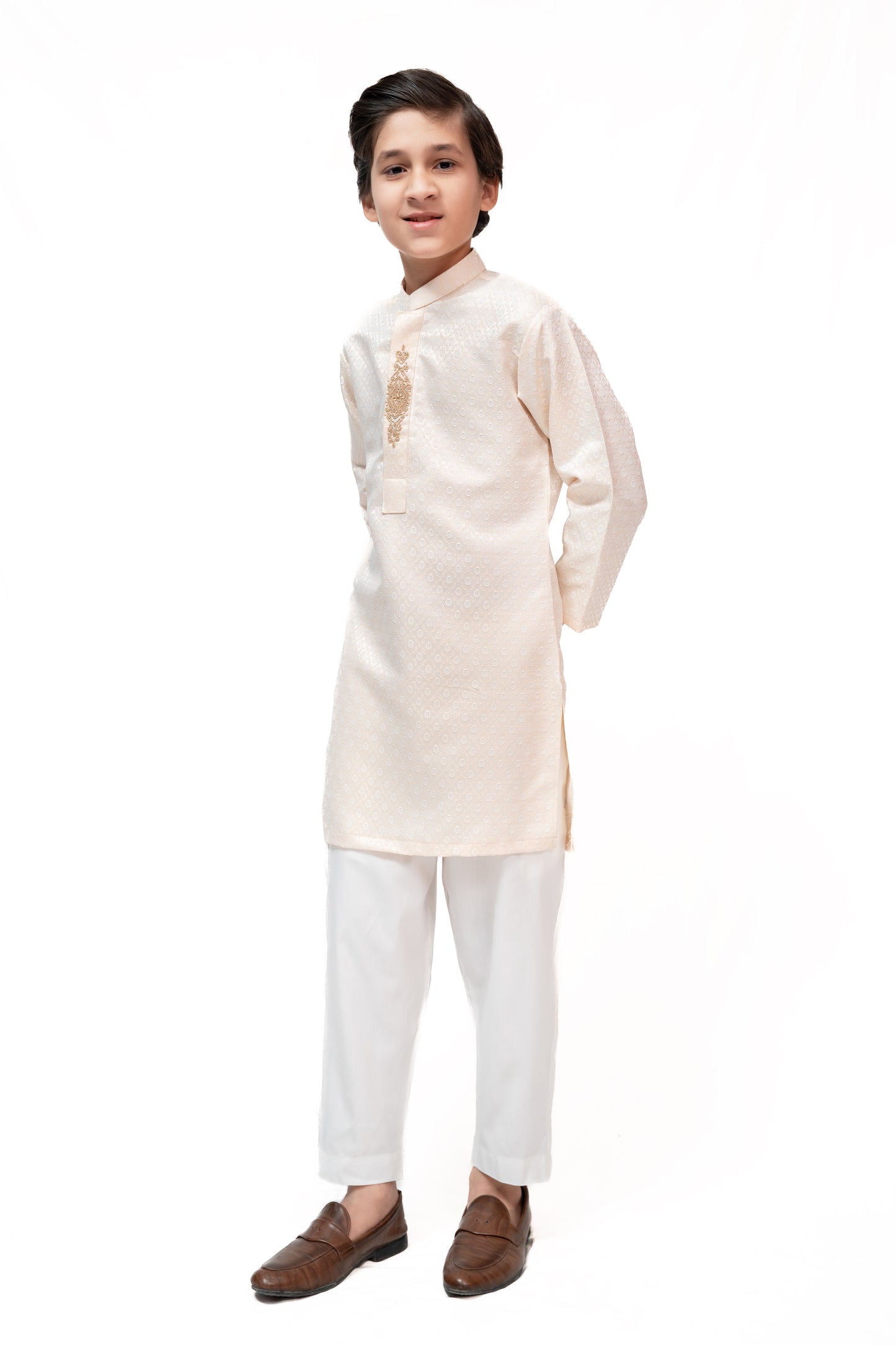 Cream Boys Jamawar Kurta Pajama