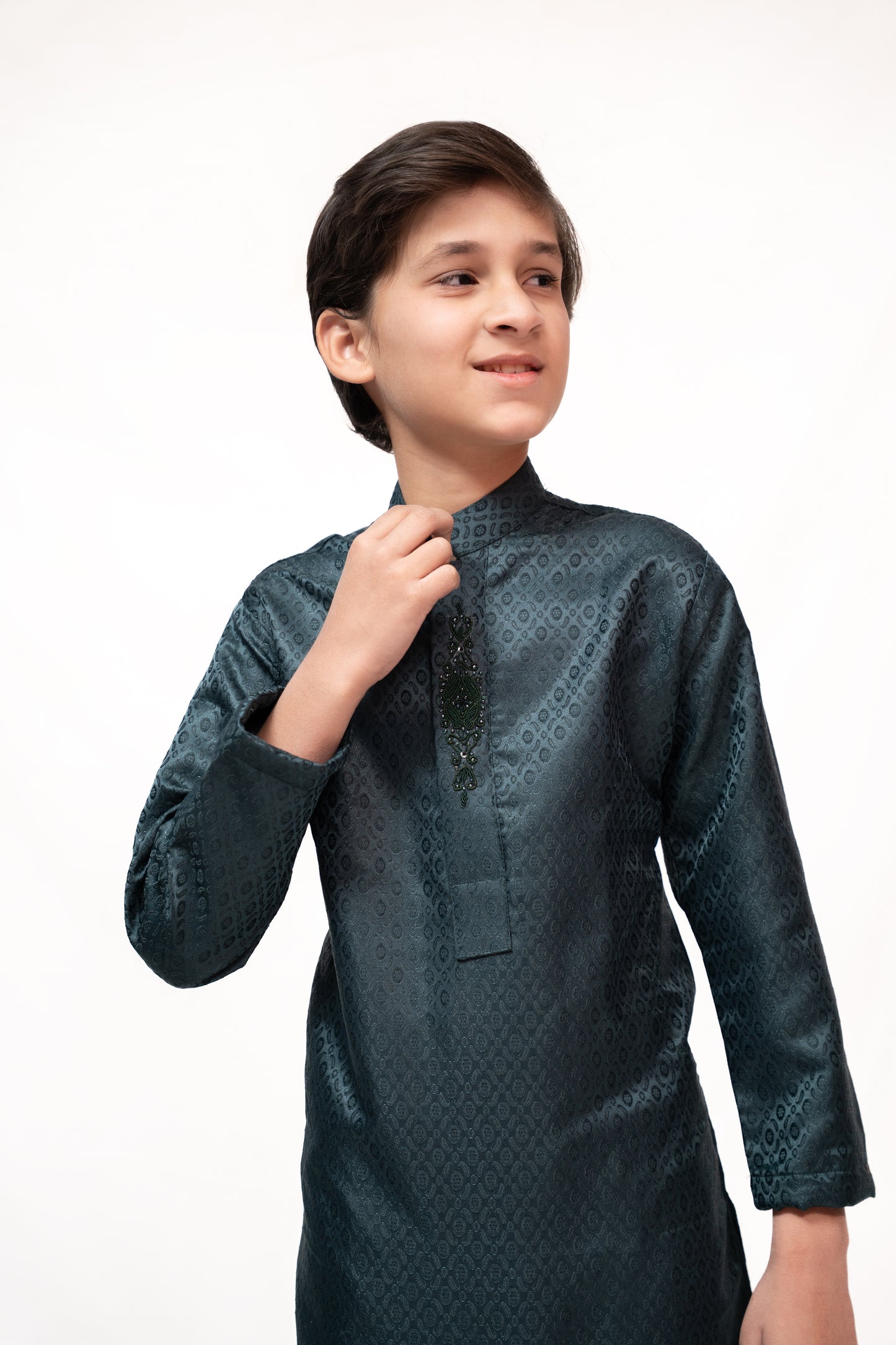 Zameen Green Boys Jamawar Kurta Pajama