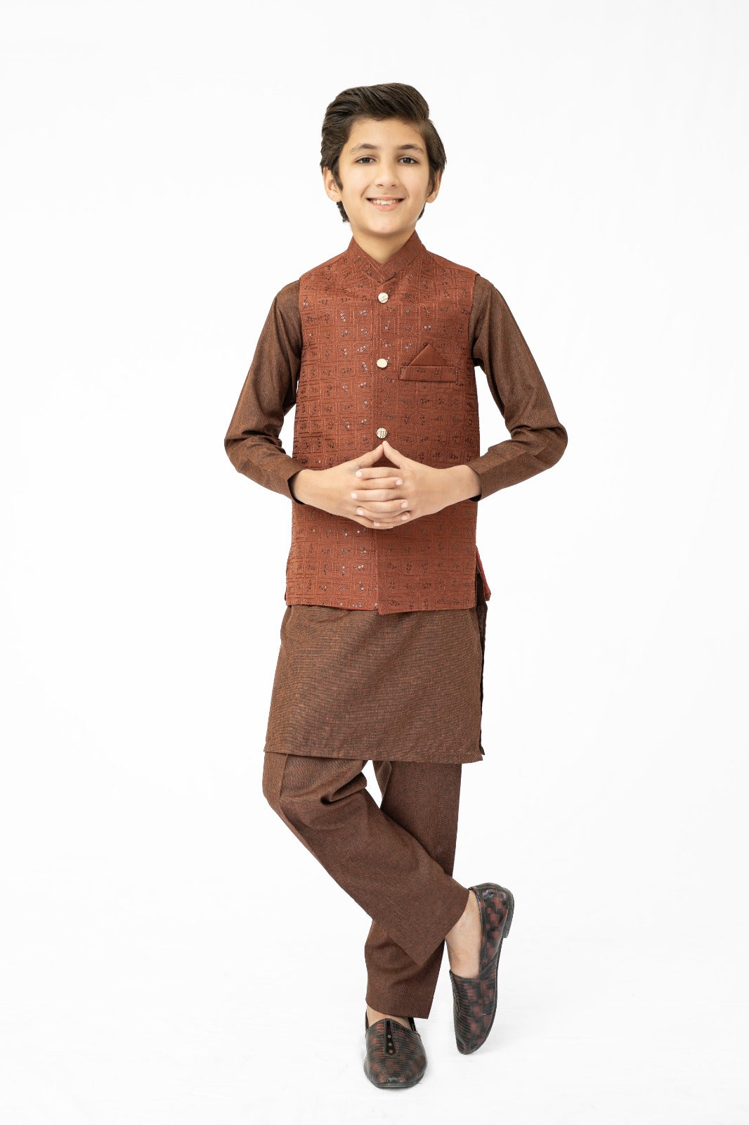 Brown Sequins Boys Waistcoat