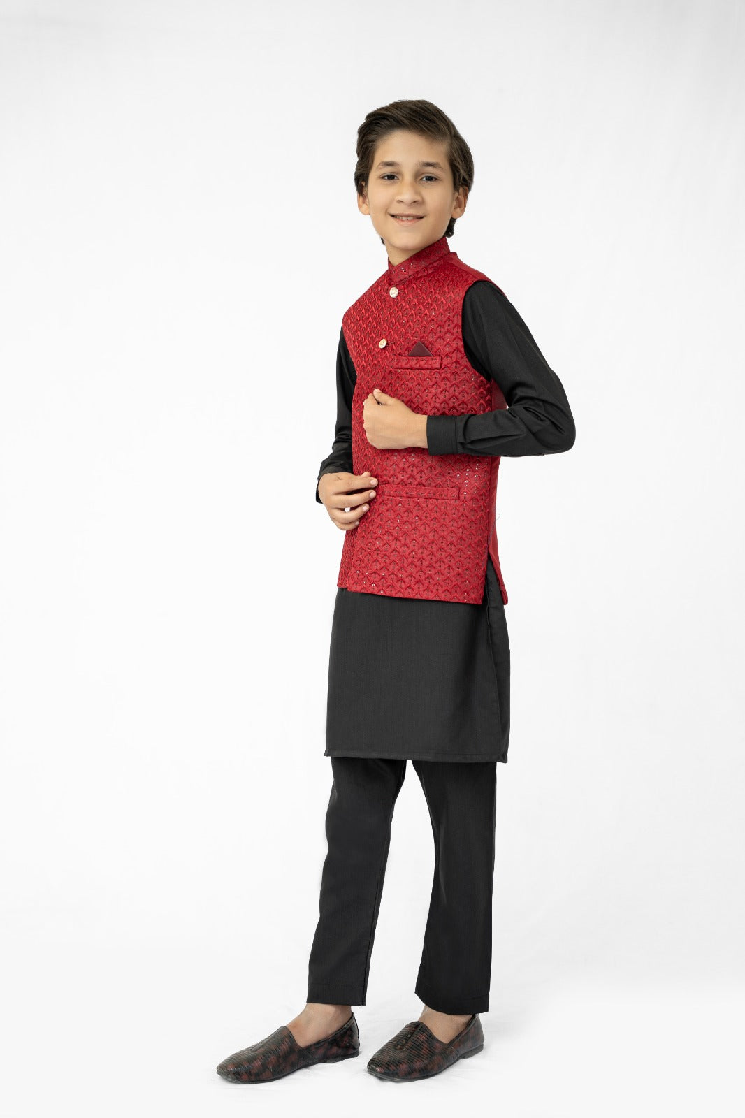 Red Sequins Boys Waistcoat