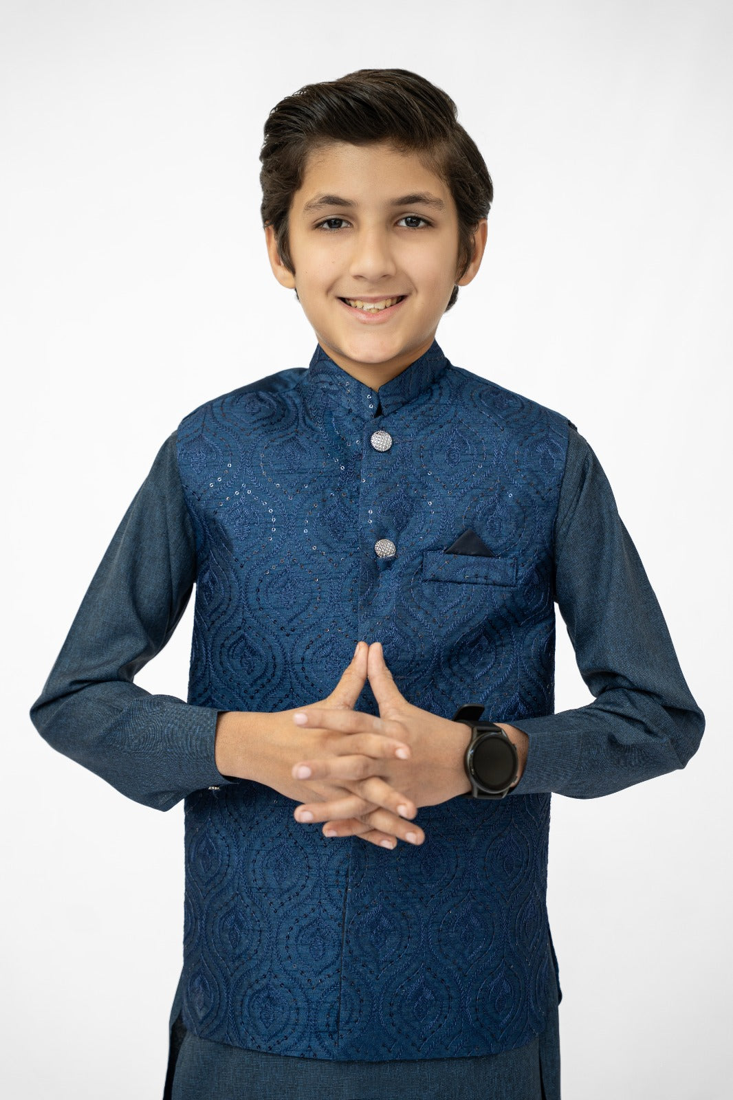 Blue Sequins Boys Waistcoat
