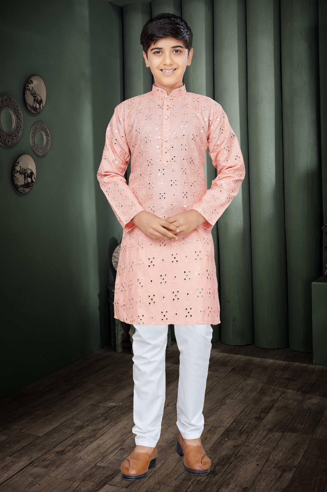 Peach Prince Boys Mirror Kurta Pajama