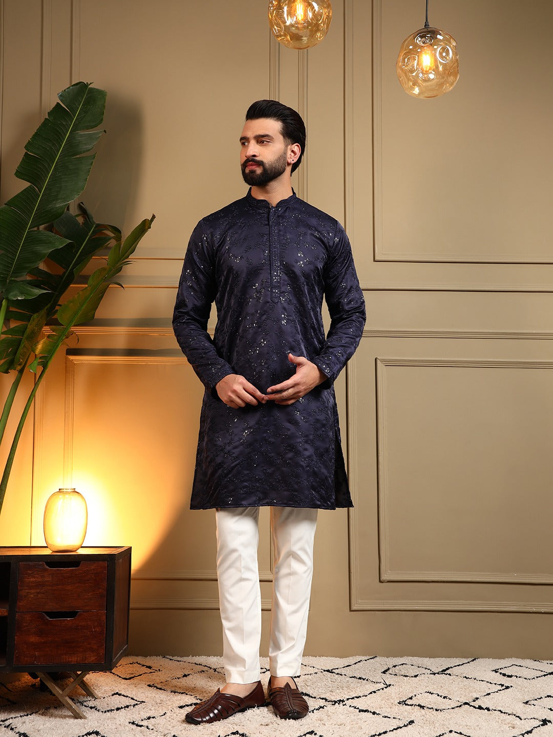 Royal Silk Blue sequence Kurta Pajama
