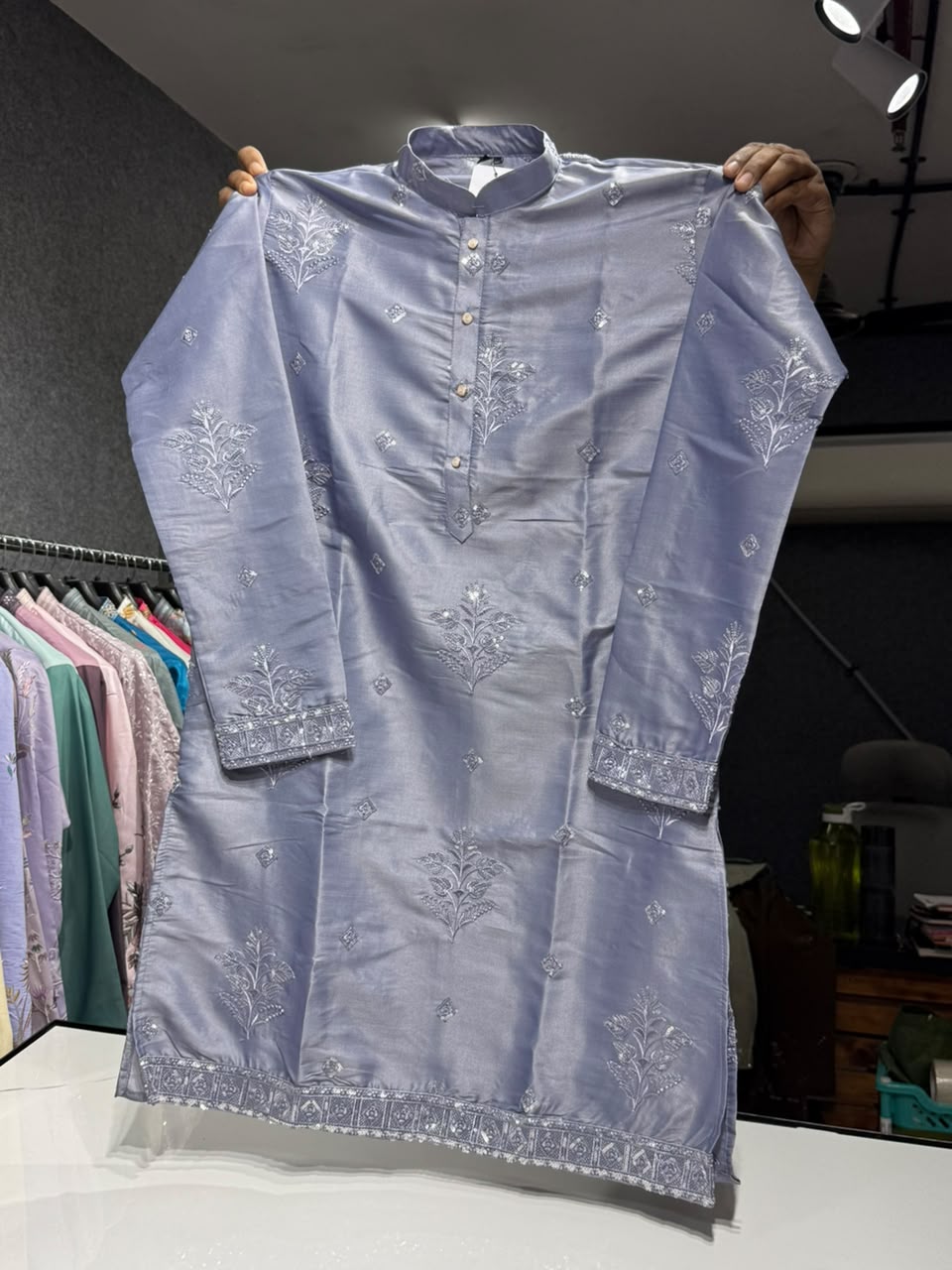 Pastel Lilac Purple Sequins Kurta Pajama