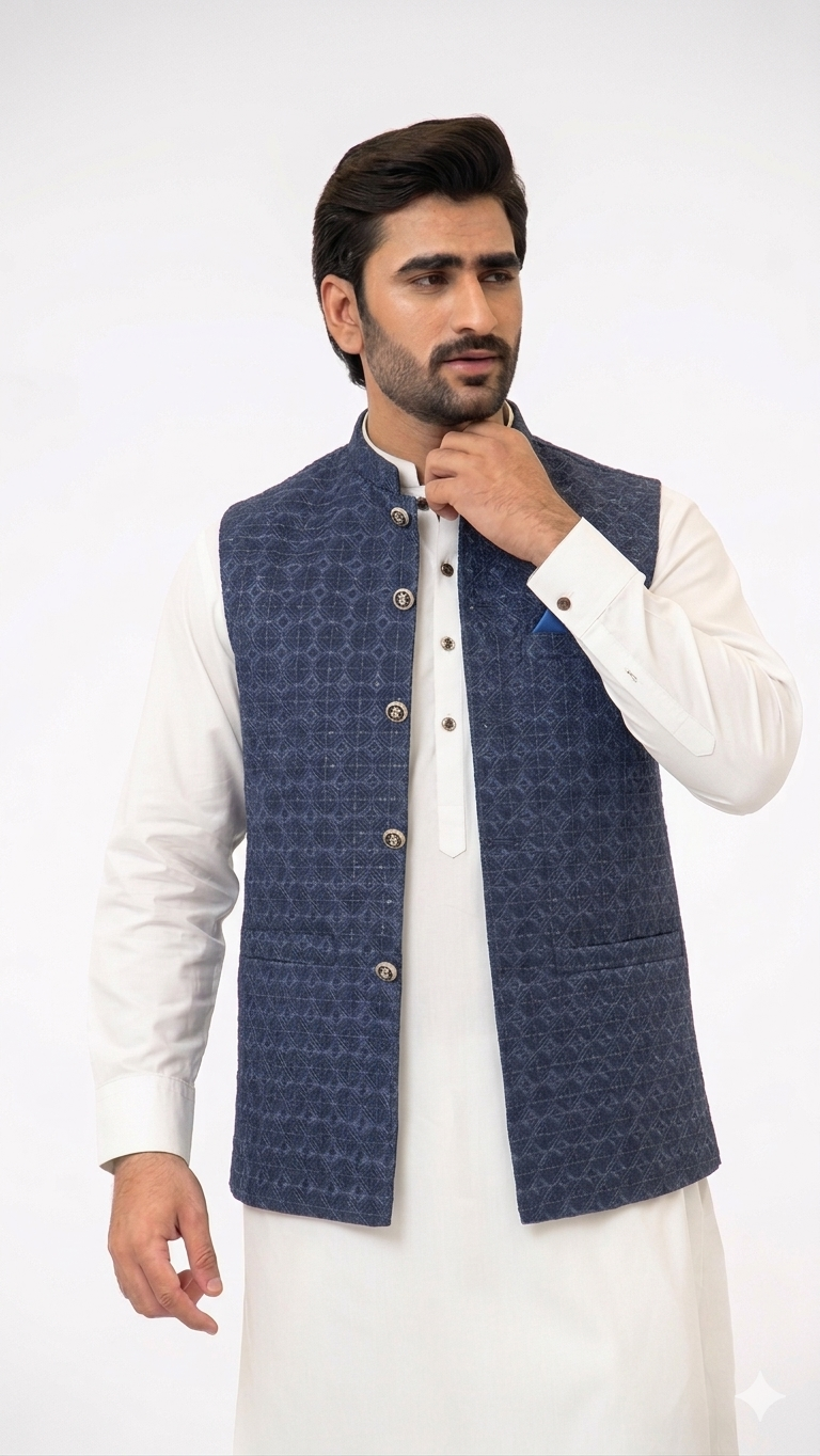 Dark Blue Sequins Waistcoat