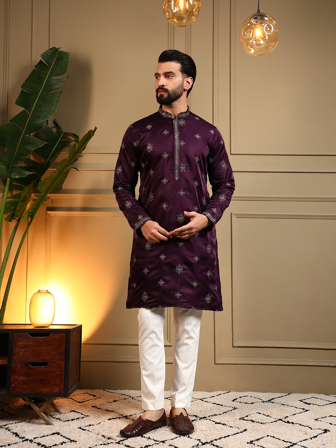 Royal Silk Dark Purple Kurta Pajama