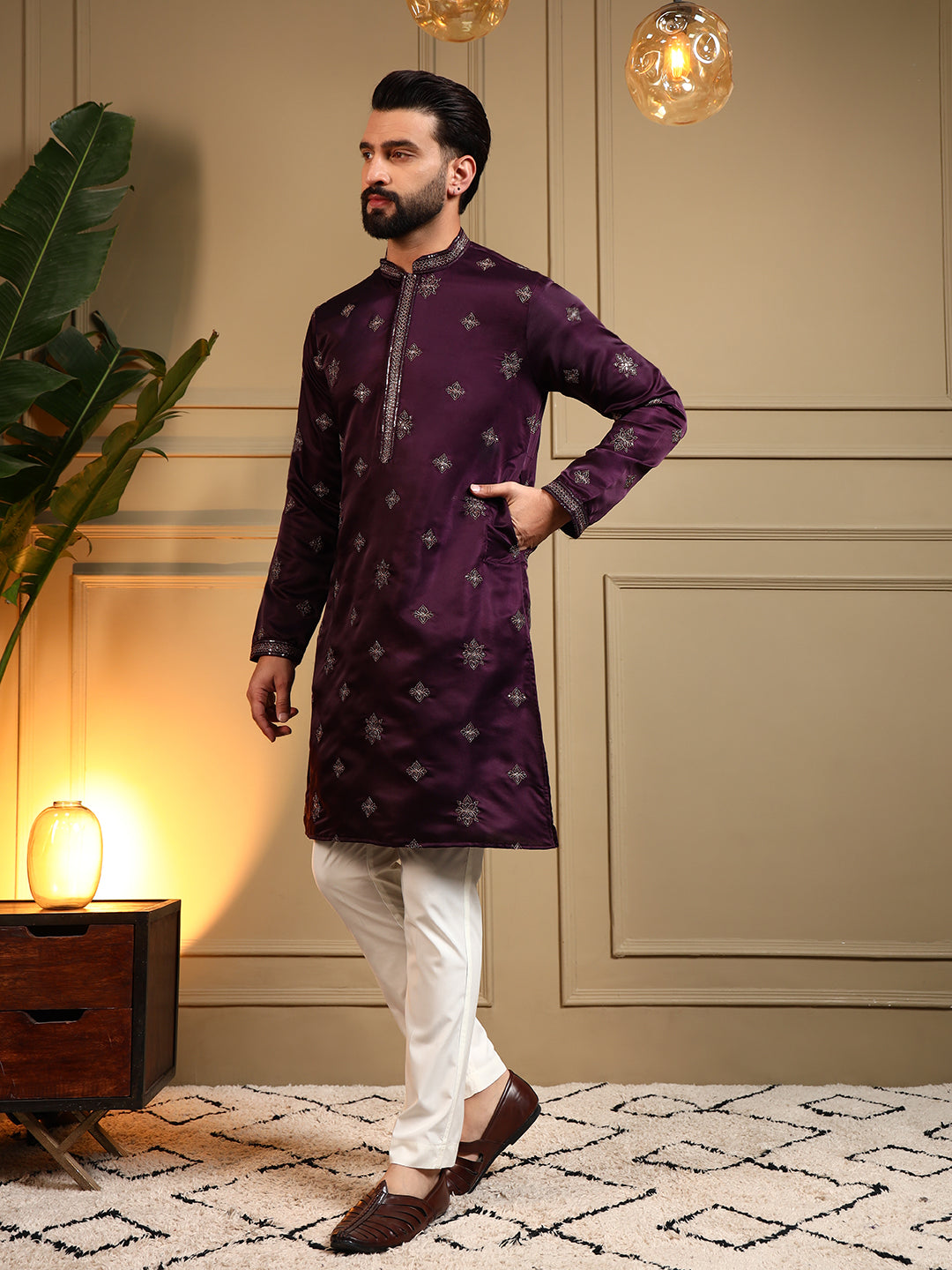 Royal Silk Dark Purple Kurta Pajama