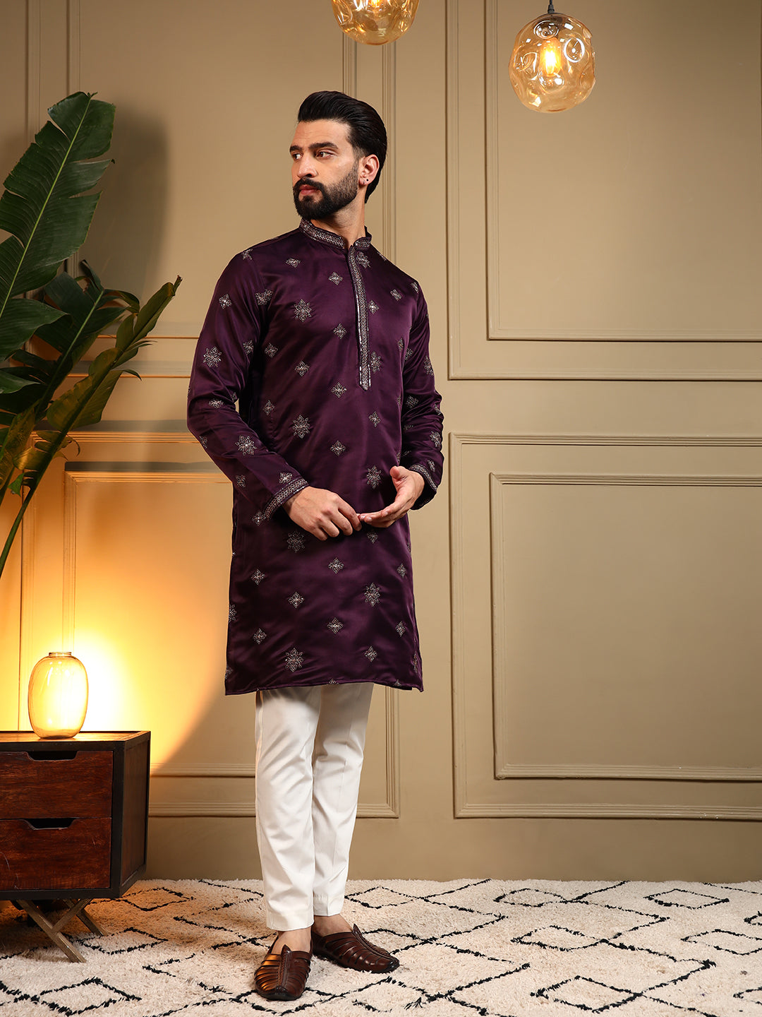 Royal Silk Dark Purple Kurta Pajama