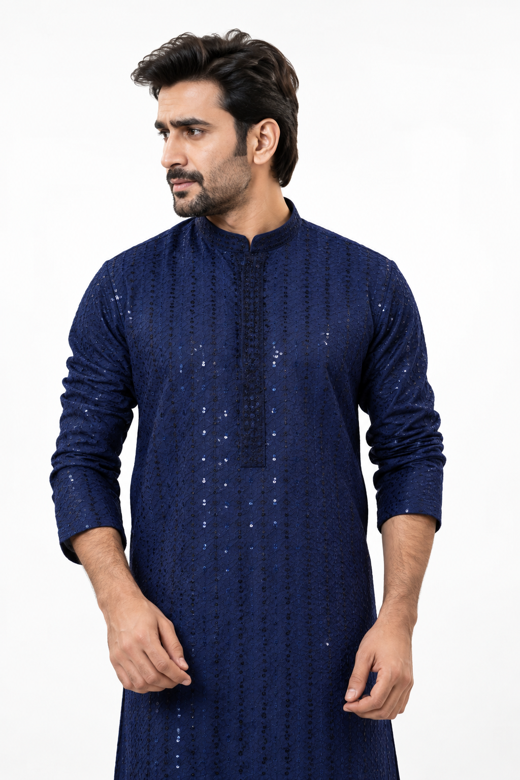 Navy Blue Sequins Kurta Pajama