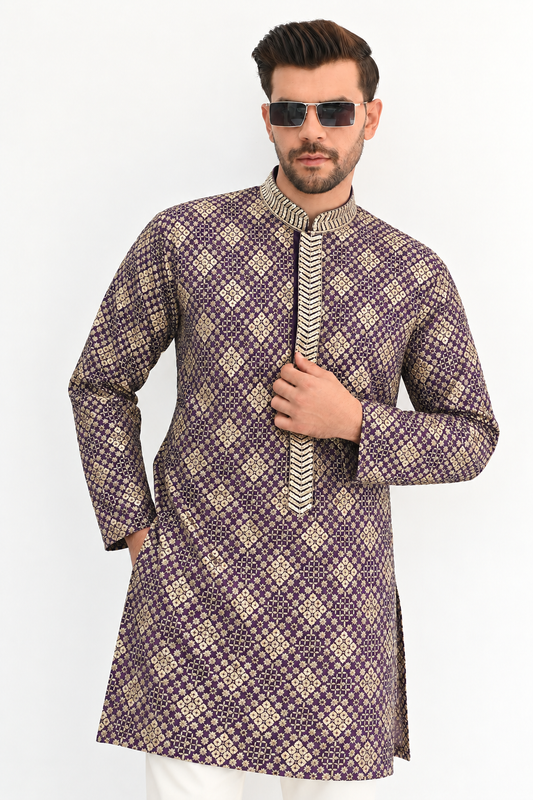 Purple Spark Sequins Kurta Pajama