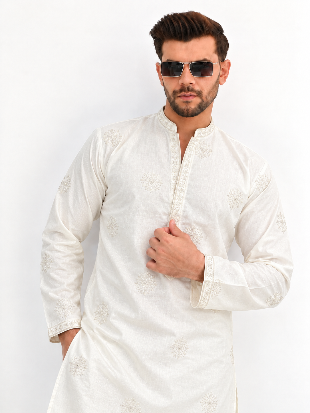 White Bloom Kurta Pajama