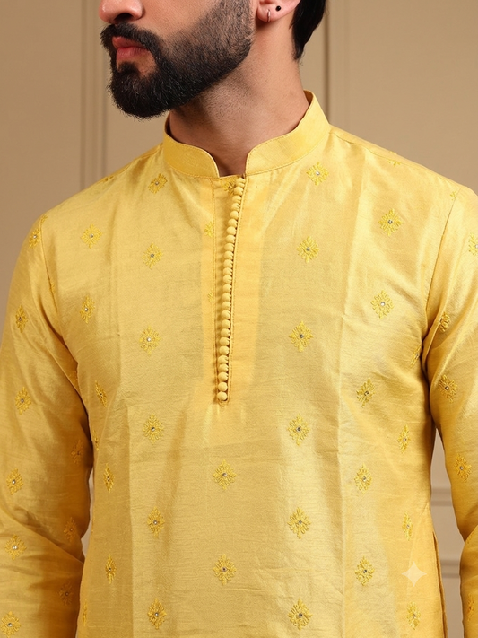 yellow sequins-detailed Kurta Pajama