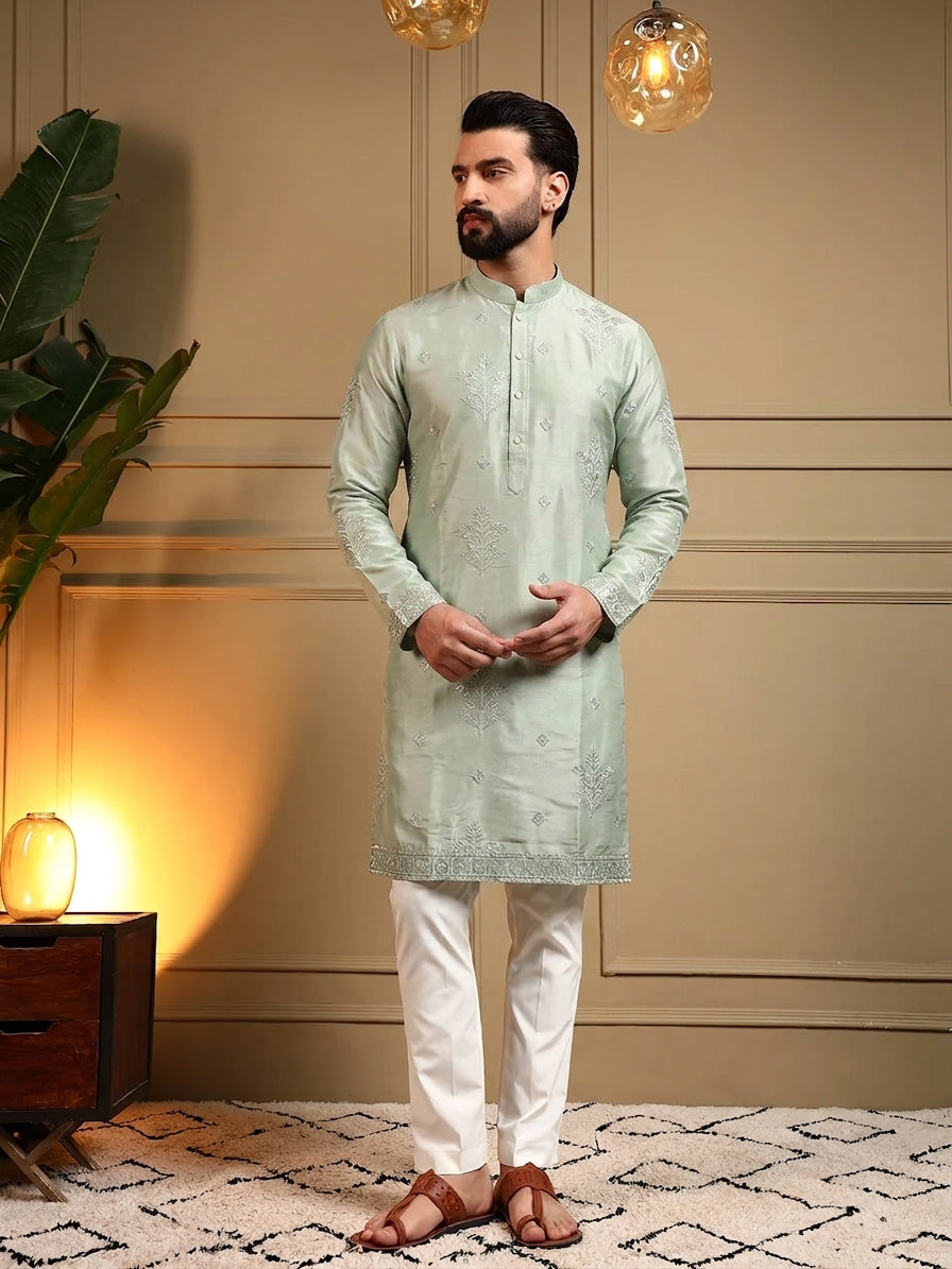 Pastel Mint Green Sequins Kurta Pajama
