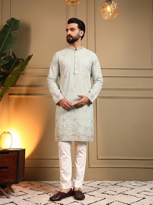 Light Mint Embroidered Kurta Pajama