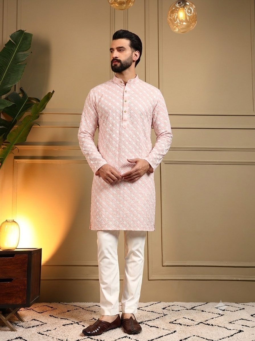 Pink & white sequins Kurta Pajama