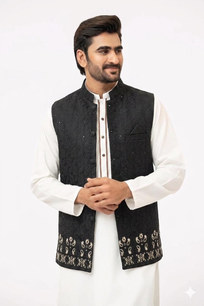 Black Sequins Waistcoat
