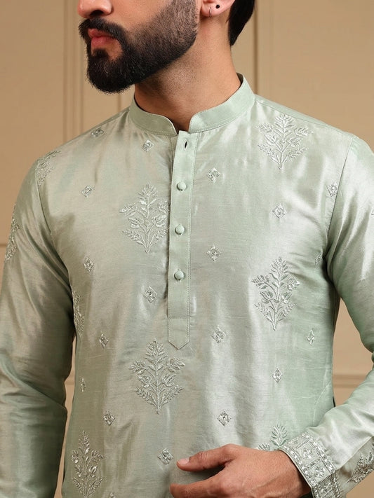 Pastel Mint Green Sequins Kurta Pajama