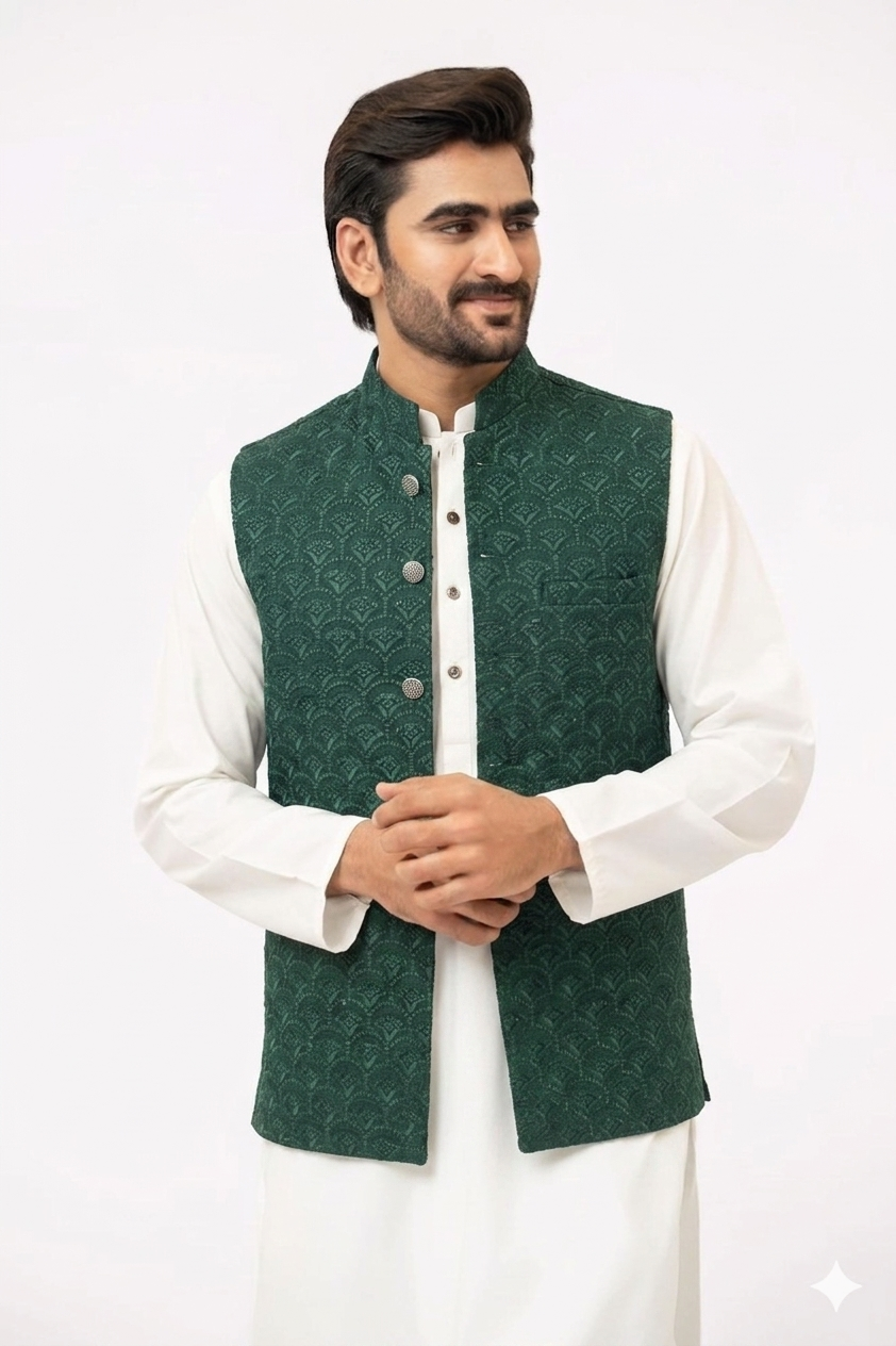 Green Sequins Waistcoat