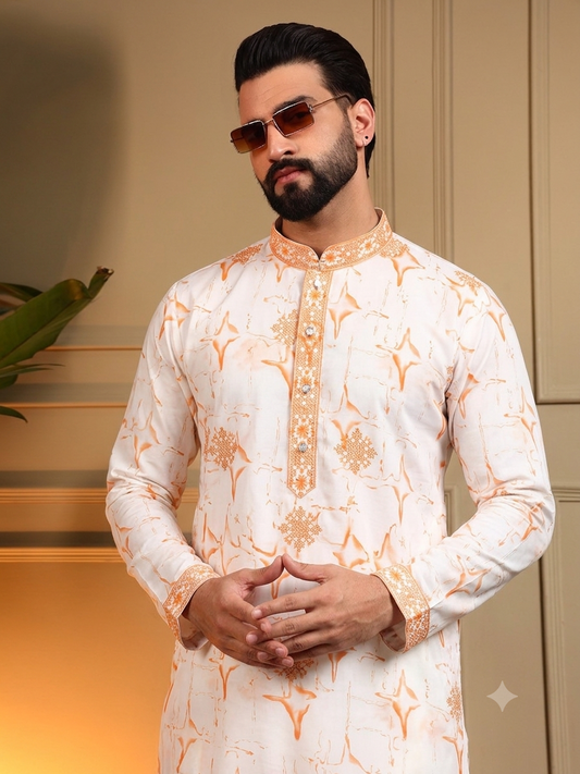 Orange & white sequins Kurta Pajama
