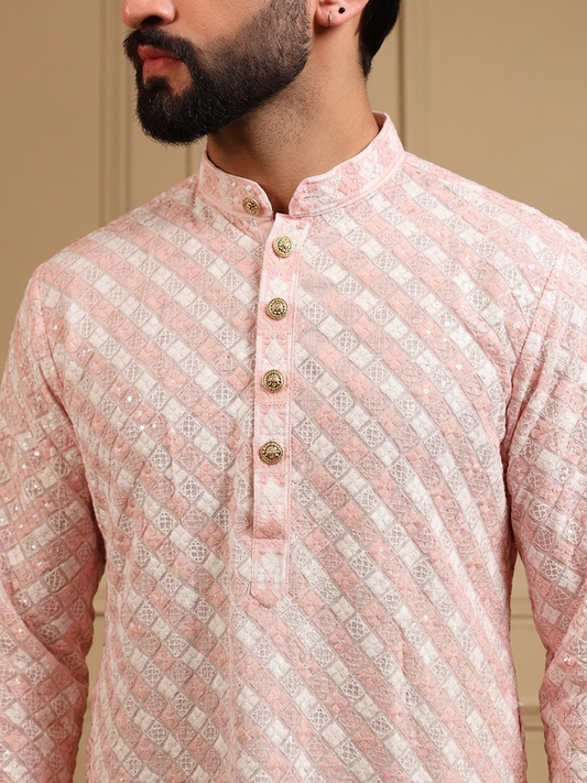 Pink & white sequins Kurta Pajama
