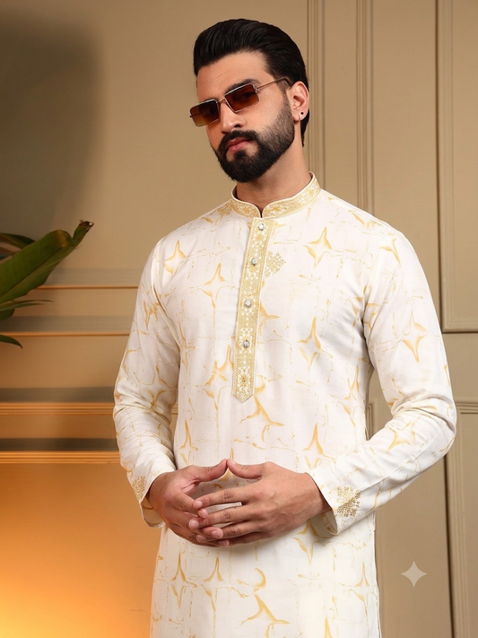 Yellow & white sequins Kurta Pajama
