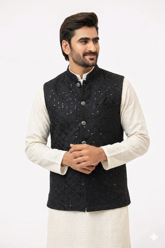 Black Sequins Waistcoat