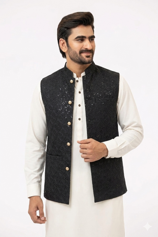 Black Sequins Waistcoat