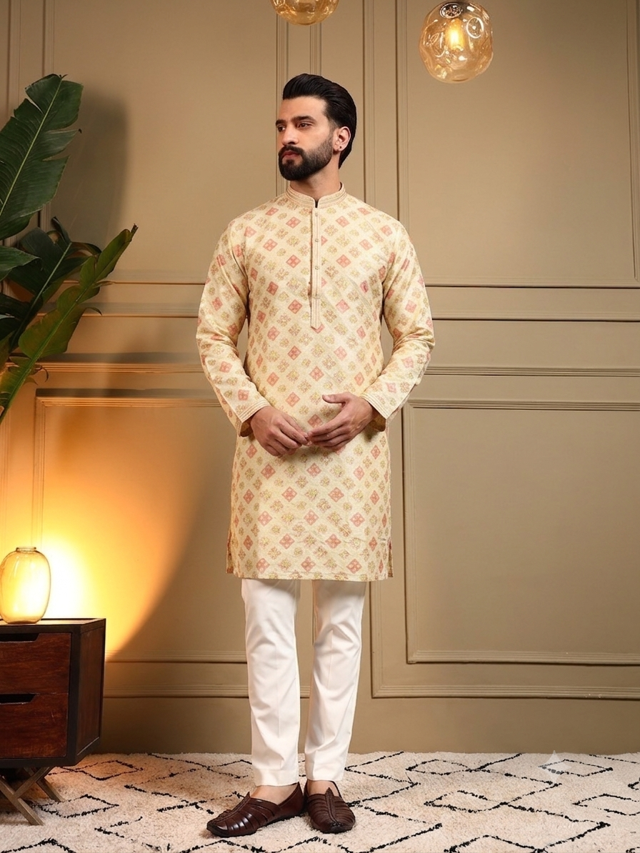 Floral Yellow Kurta Pajama