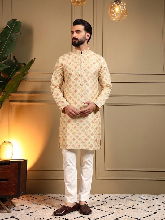 Floral Yellow Kurta Pajama