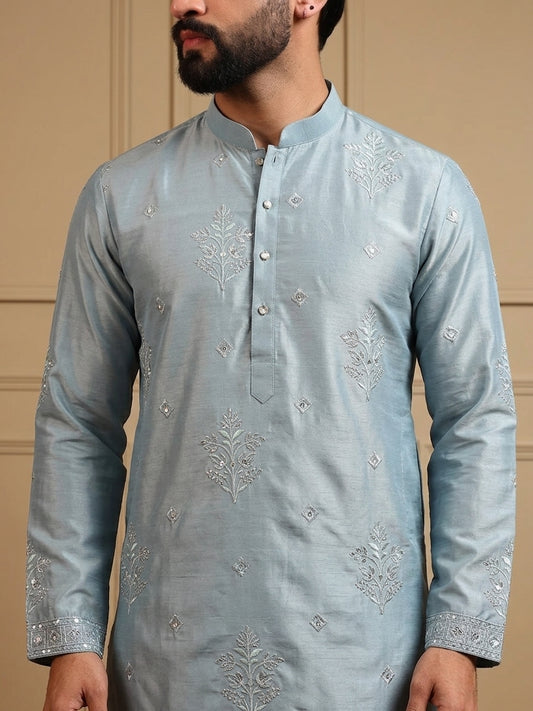 Pastel Blue Sequins Kurta Pajama