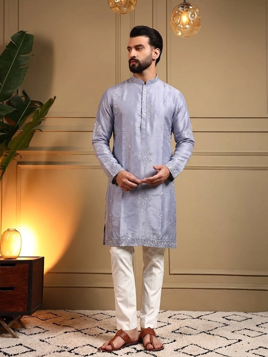 Pastel Lilac Purple Sequins Kurta Pajama