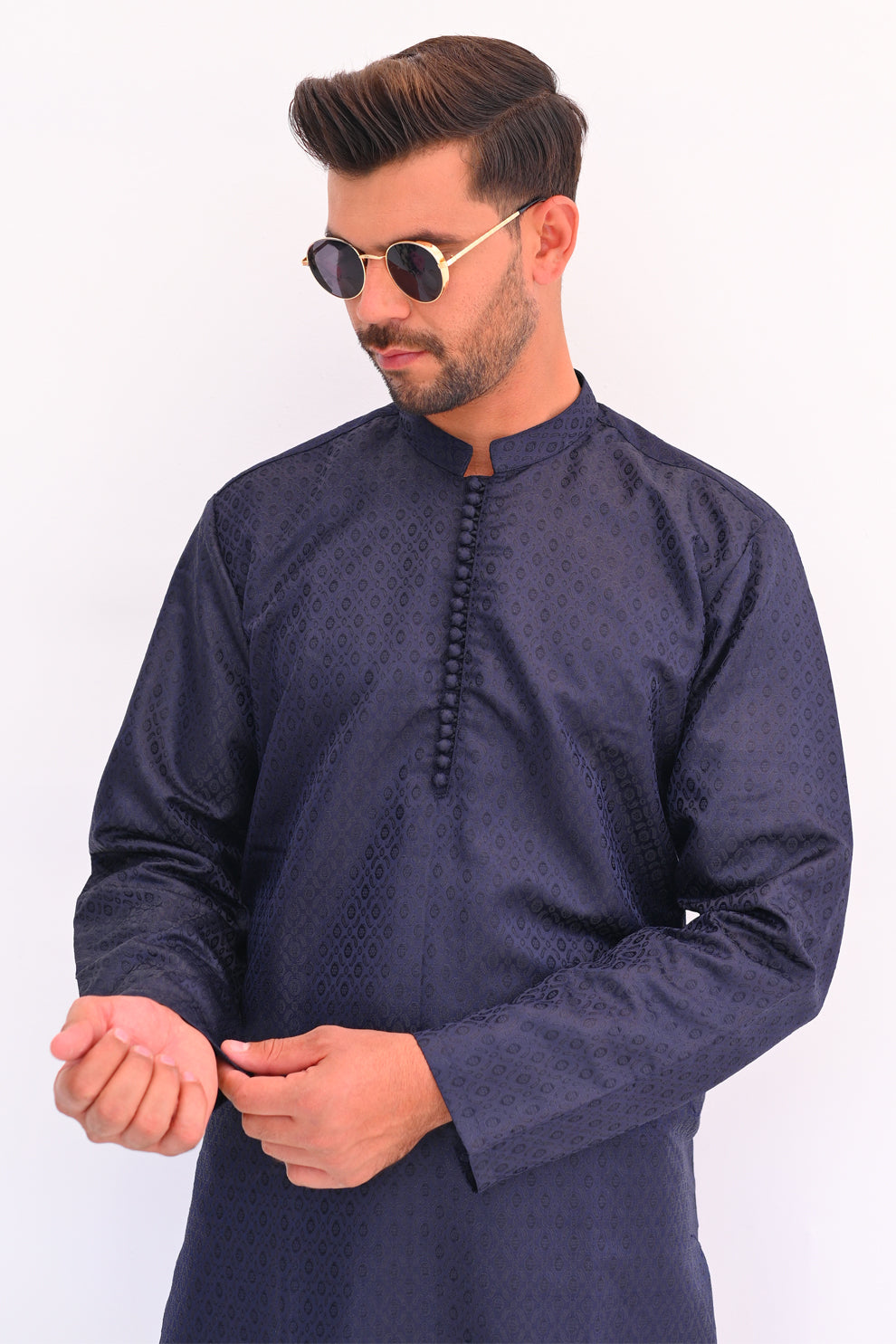 Navy Drip Jamawar Kurta Pajama