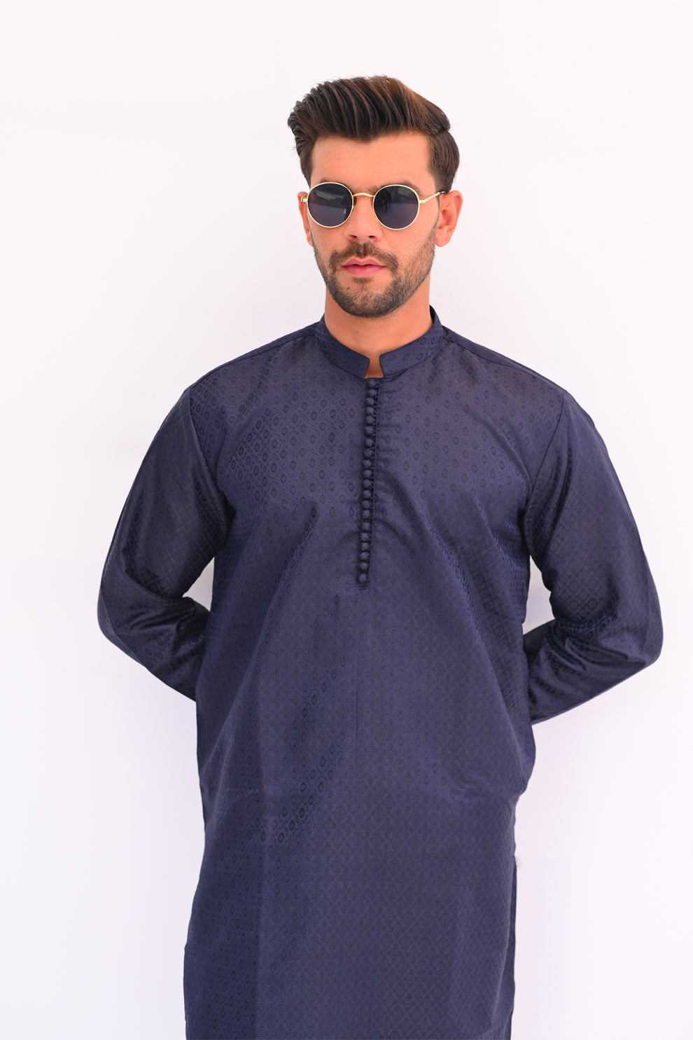 Navy Drip Jamawar Kurta Pajama