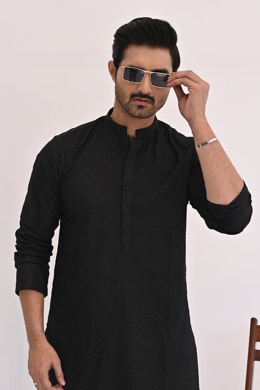 Black Storm Chikankari Kurta Pajama