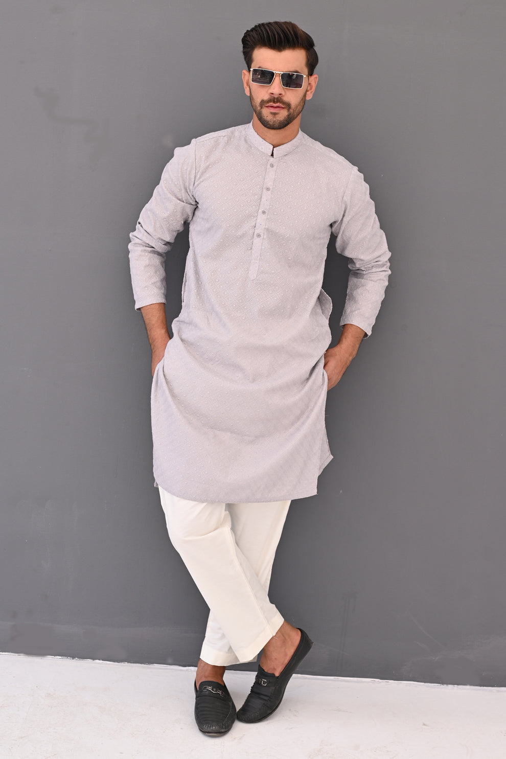 Light Grey Frost Chikankari Kurta Pajama