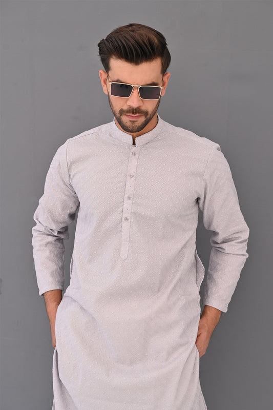 Light Grey Frost Chikankari Kurta Pajama