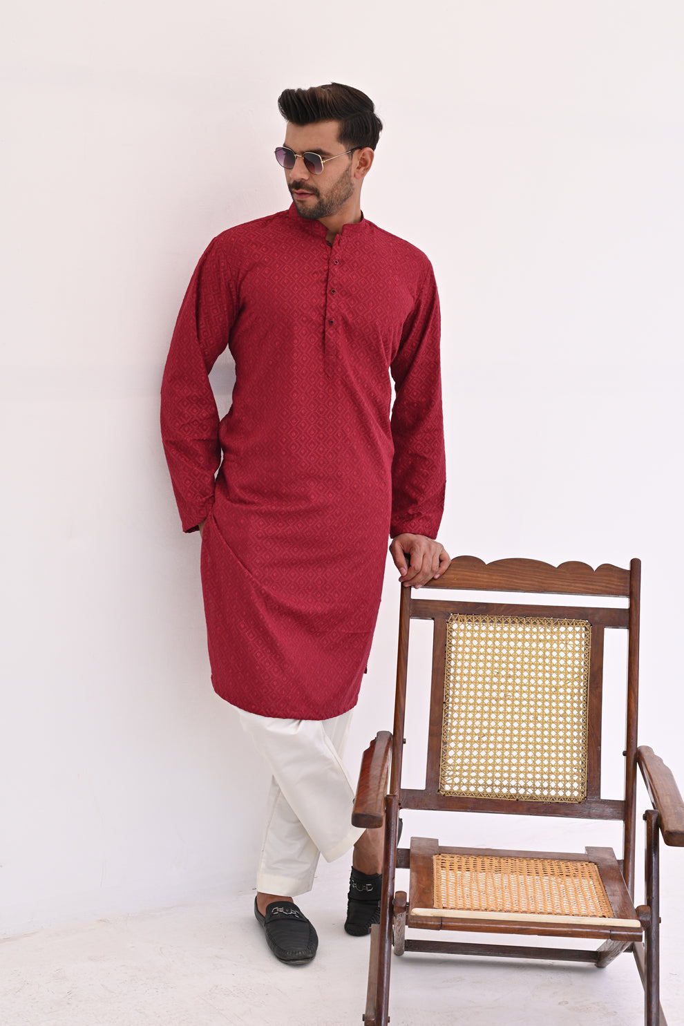 Maroon Flame Chikankari Kurta Pajama