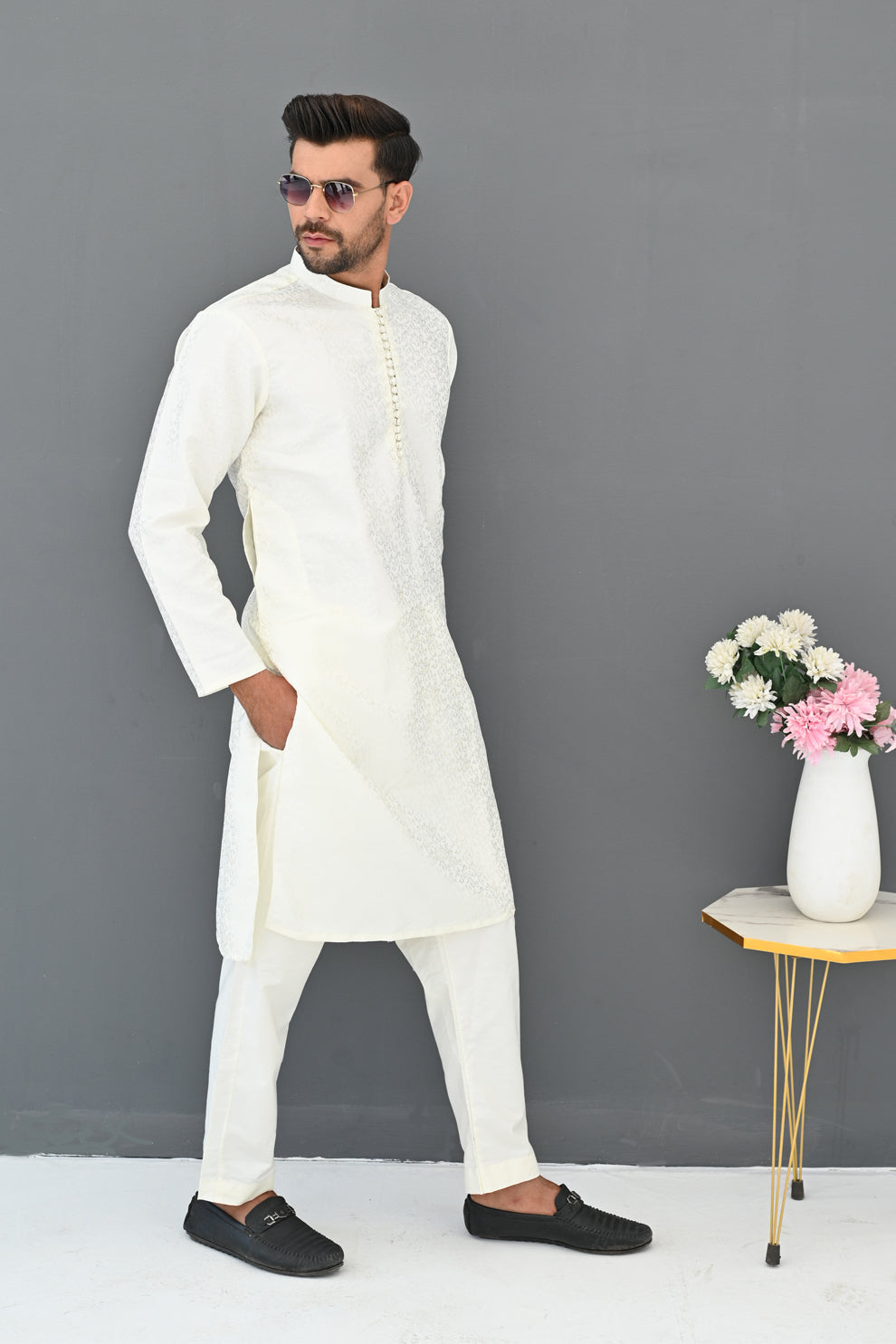 Diamond White Jamawar Kurta Pajama
