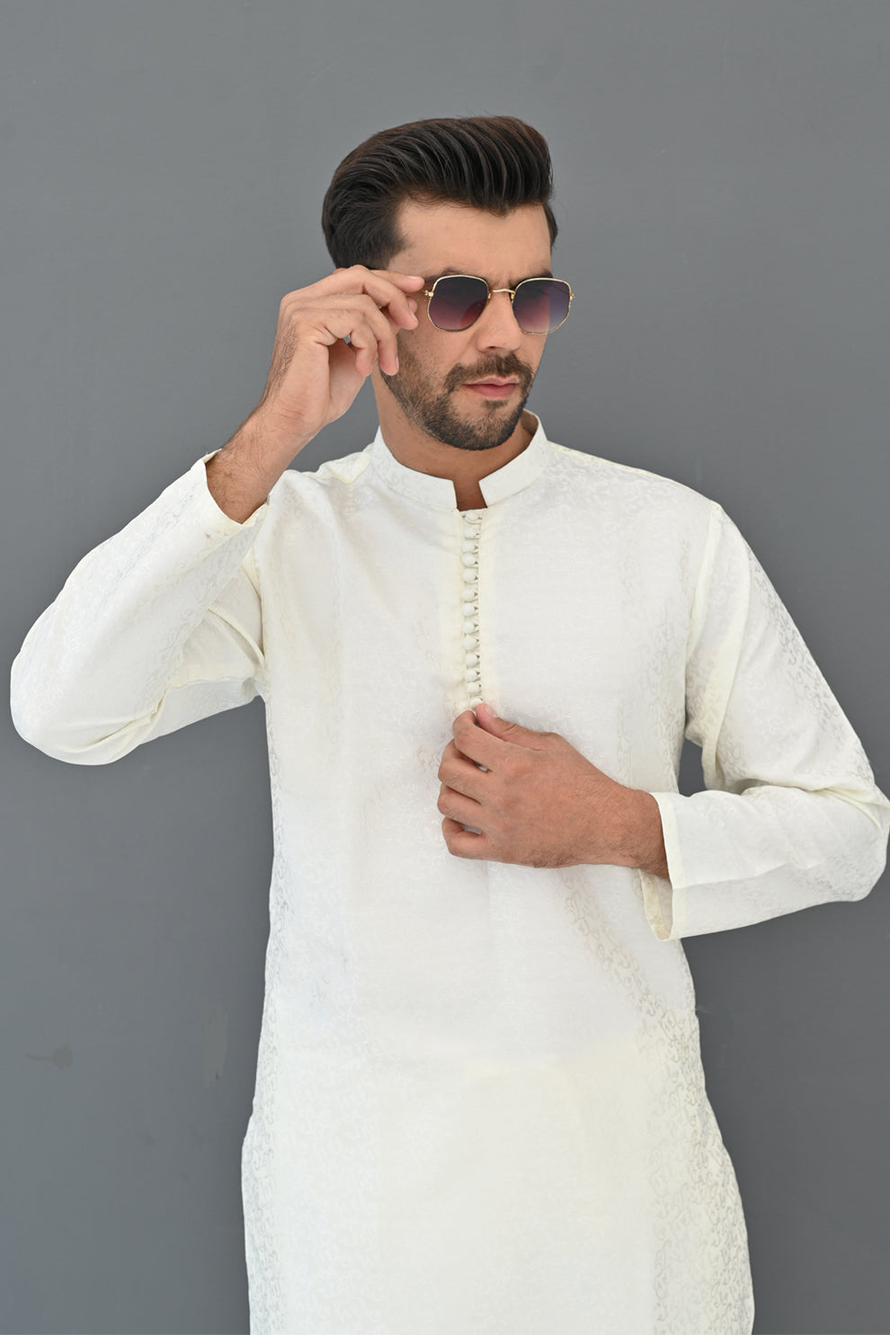 Diamond White Jamawar Kurta Pajama