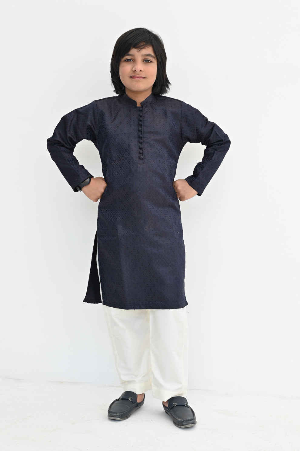 Navy Drip Jamawar Kurta Pajama