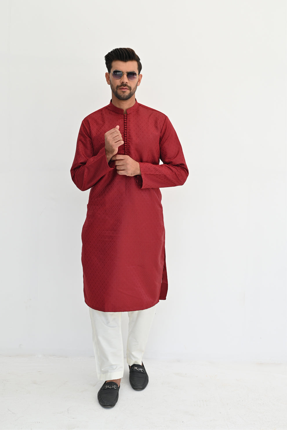 Maroon Ruby Jamawar Kurta Pajama
