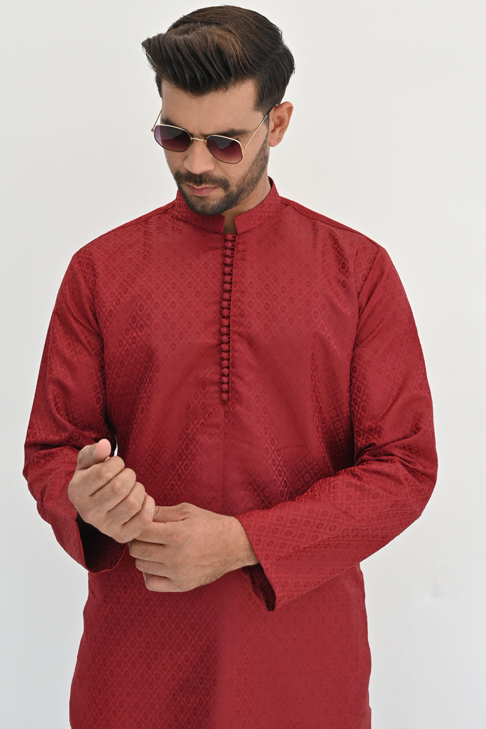 Maroon Ruby Jamawar Kurta Pajama
