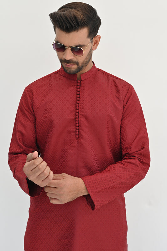 Maroon Ruby Jamawar Kurta Pajama
