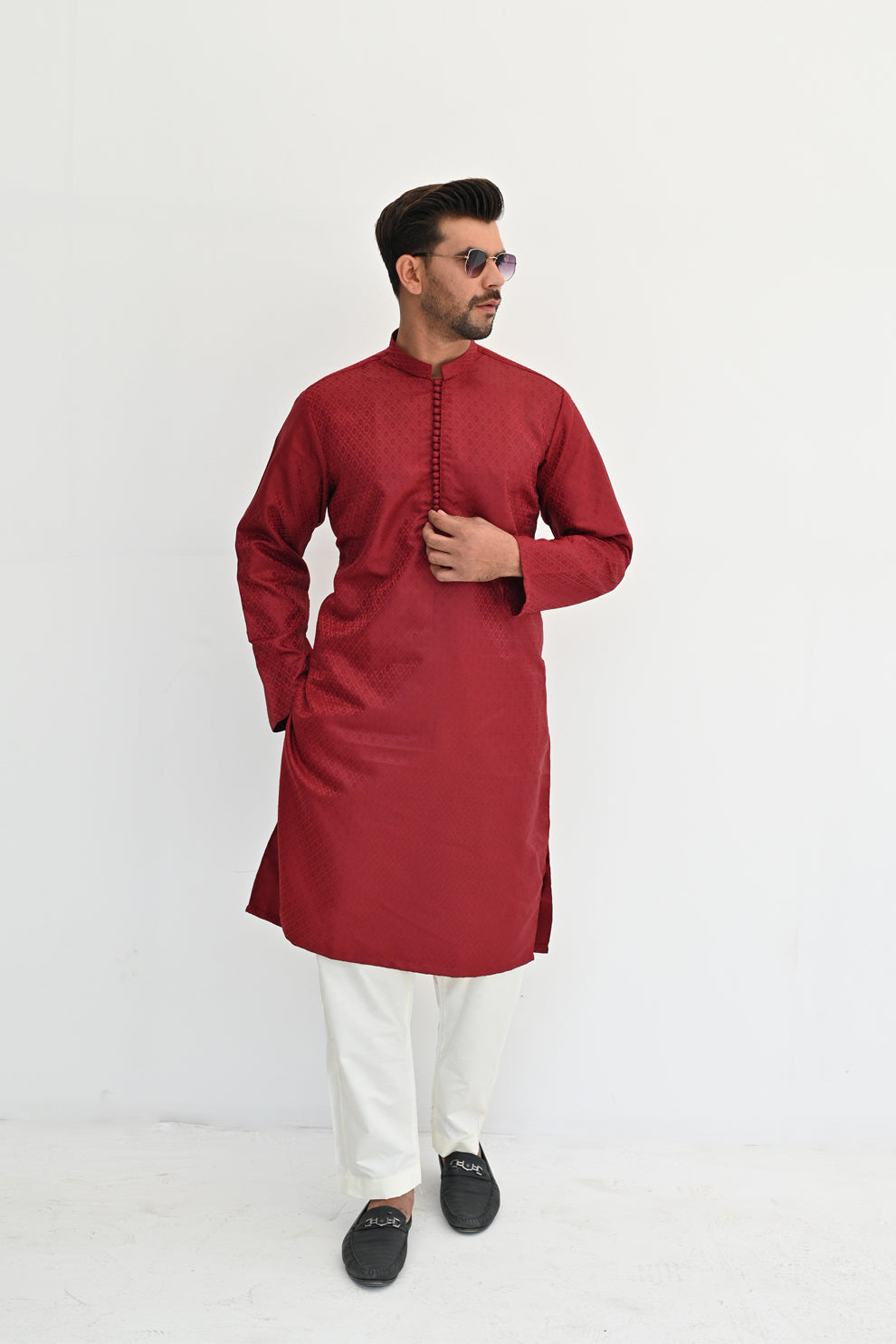 Maroon Ruby Jamawar Kurta Pajama