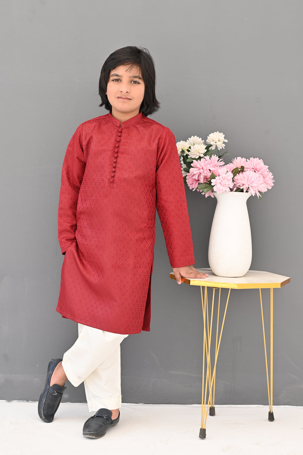 Maroon Ruby Jamawar Kurta Pajama